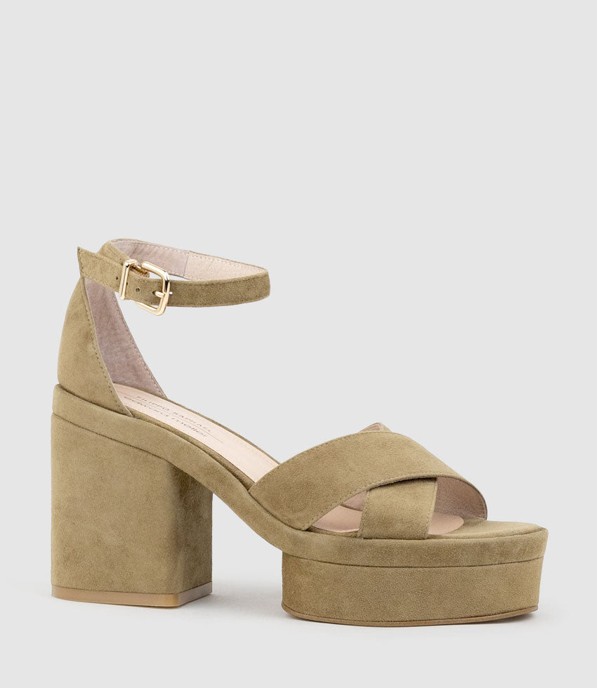 RETRO90 Exaggerated Platform Sandal in Camel Suede - Edward Meller