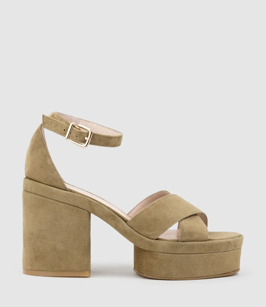 RETRO90 Exaggerated Platform Sandal in Camel Suede - Edward Meller
