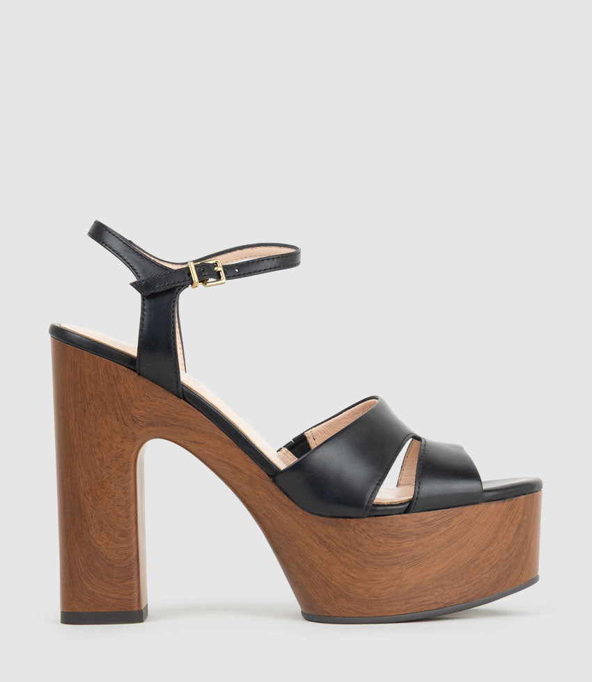 REY125 Platform Unit Sandal in Black Calf - Edward Meller