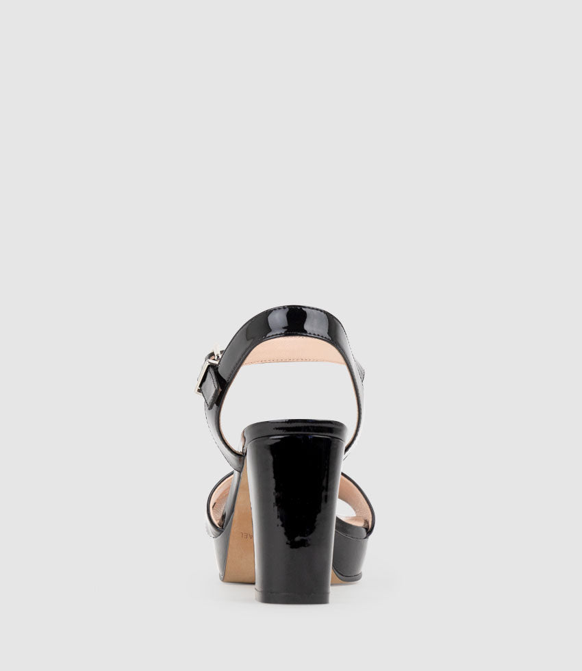 ROWAN80 Asymmetrical Platform Sandal in Black Patent - Edward Meller