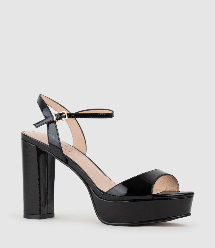 ROYAL100 Platform Sandal in Black Patent - Edward Meller