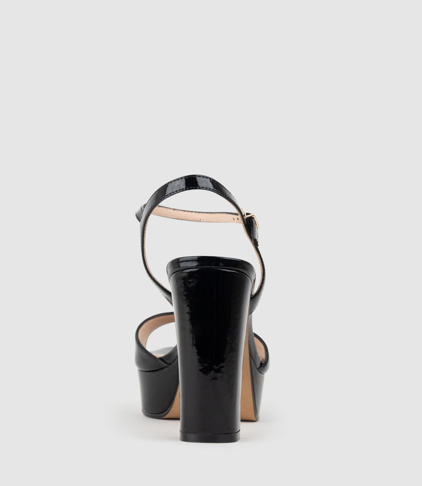 ROYAL100 Platform Sandal in Black Patent - Edward Meller