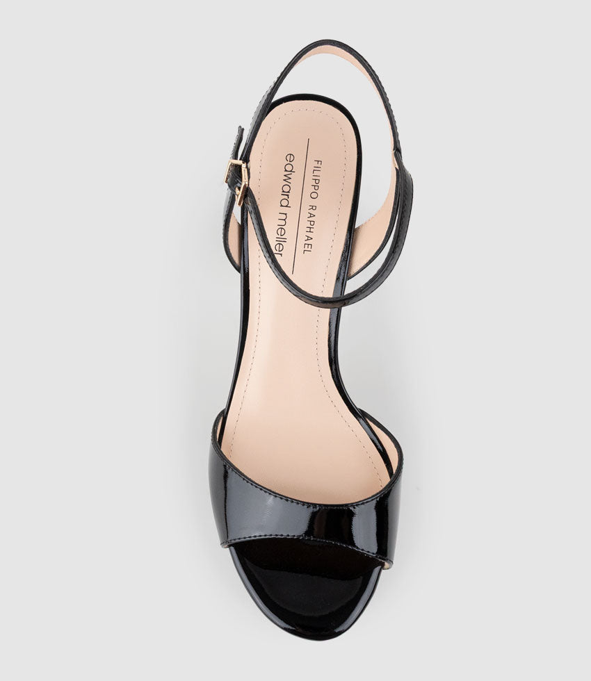 ROYAL100 Platform Sandal in Black Patent - Edward Meller