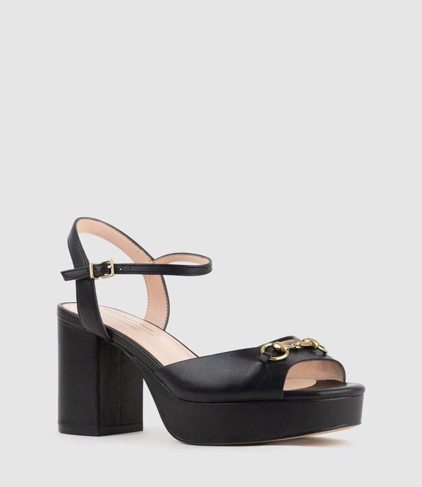 RULIA80 Platform Sandal with Trim in Black Calf - Edward Meller