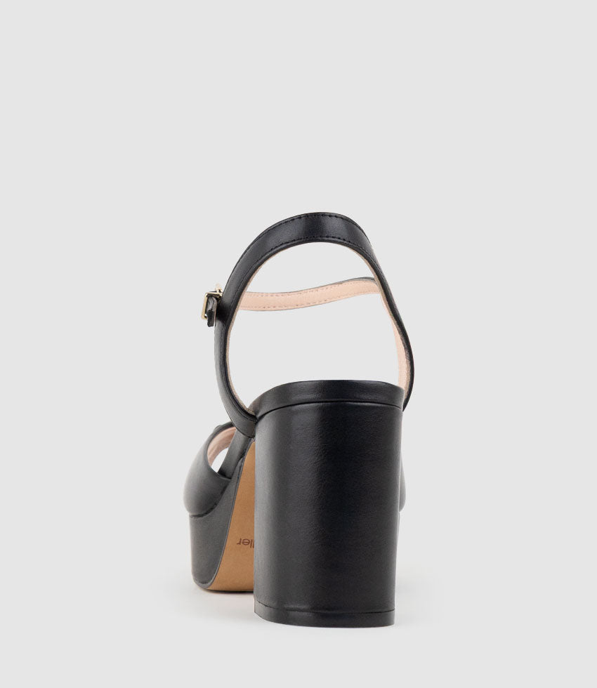 RULIA80 Platform Sandal with Trim in Black Calf - Edward Meller