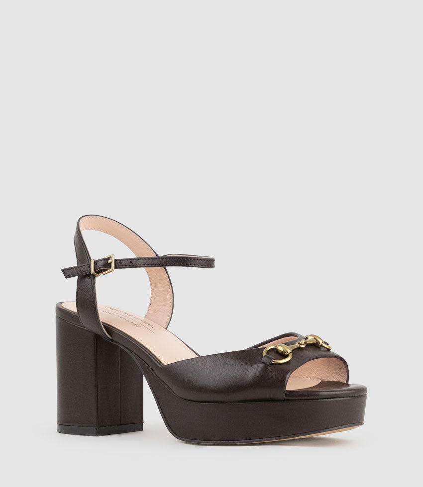 RULIA80 Platform Sandal with Trim in Chocolate Calf - Edward Meller