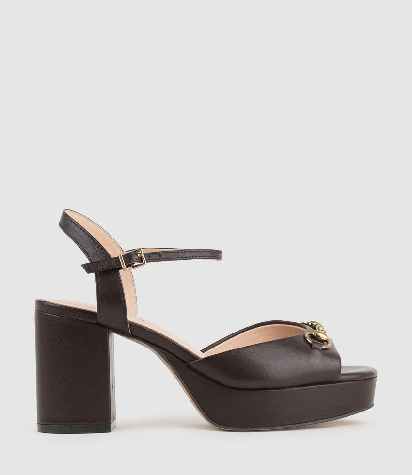 RULIA80 Platform Sandal with Trim in Chocolate Calf - Edward Meller
