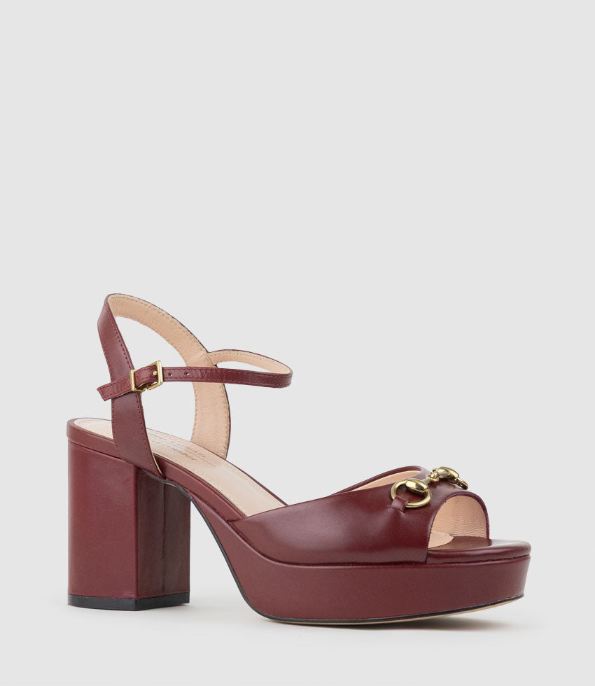 RULIA80 Platform Sandal with Trim in Garnet Calf - Edward Meller