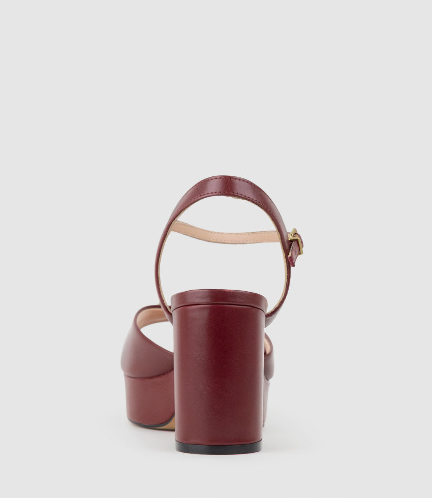 RULIA80 Platform Sandal with Trim in Garnet Calf - Edward Meller