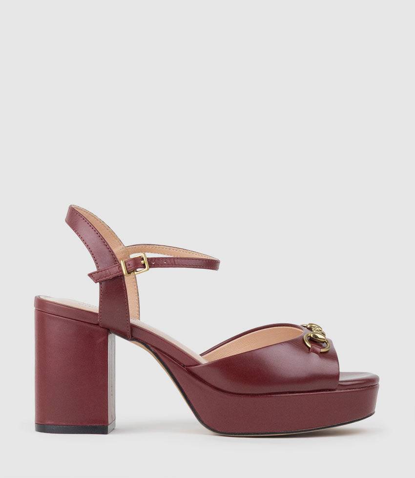 RULIA80 Platform Sandal with Trim in Garnet Calf - Edward Meller