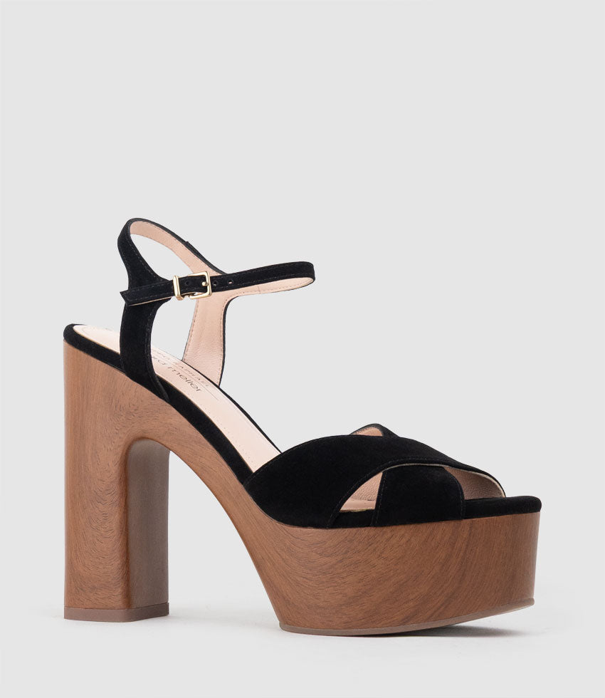RUNA125 Platform Unit Sandal in Black Suede - Edward Meller