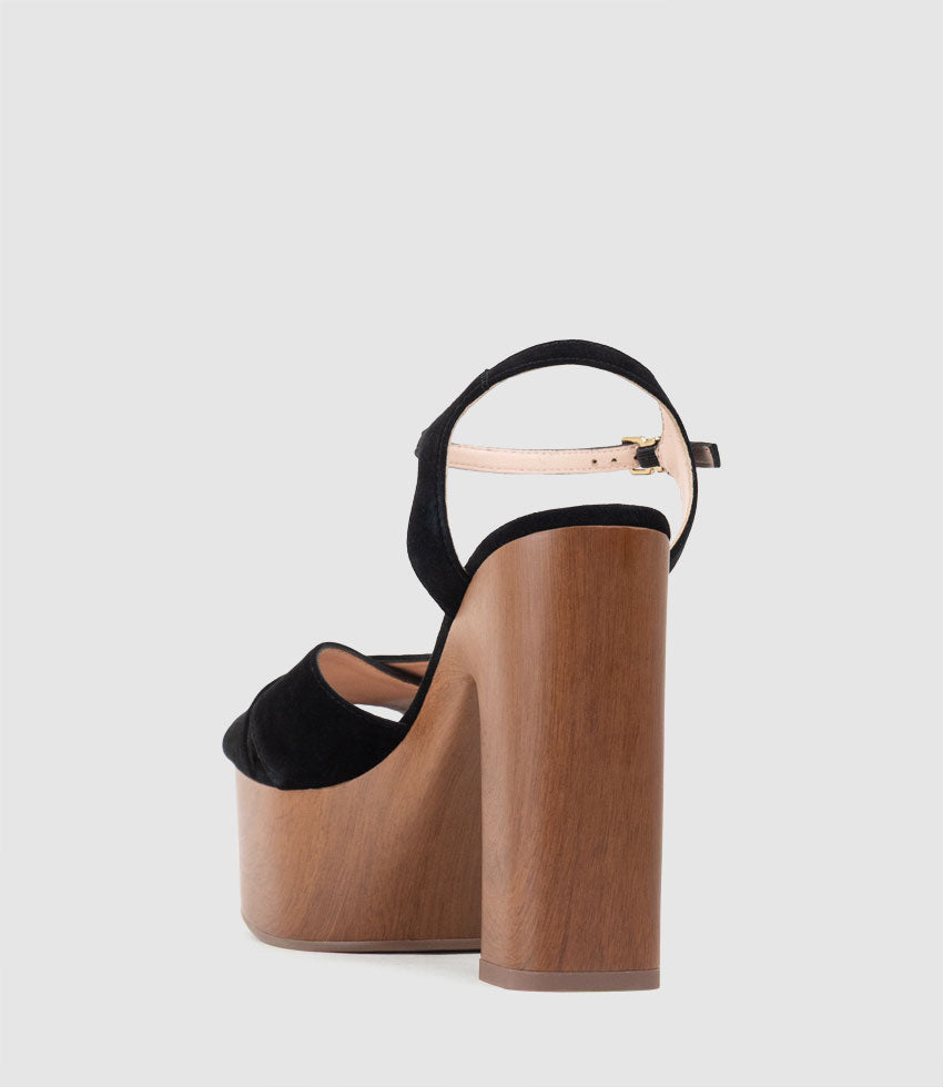 RUNA125 Platform Unit Sandal in Black Suede - Edward Meller