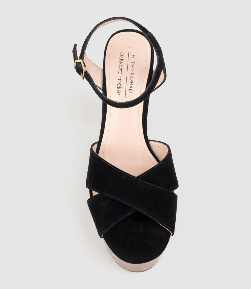 RUNA125 Platform Unit Sandal in Black Suede - Edward Meller