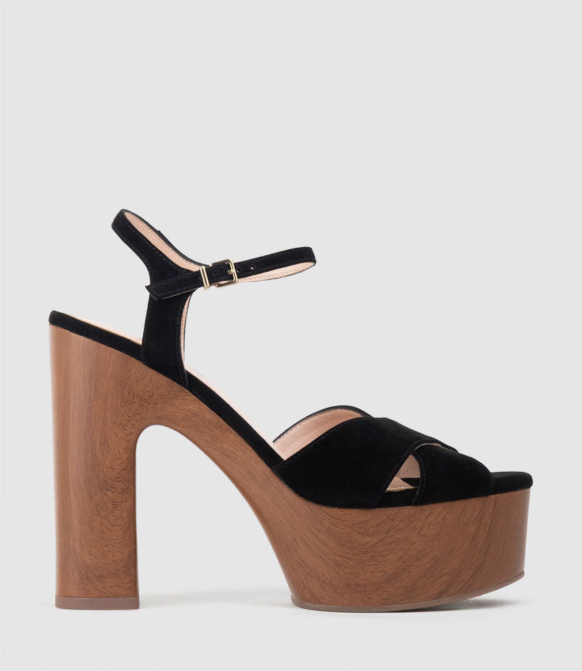 RUNA125 Platform Unit Sandal in Black Suede - Edward Meller