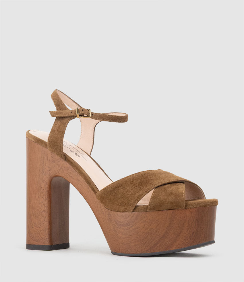 RUNA125 Platform Unit Sandal in Tan Suede - Edward Meller