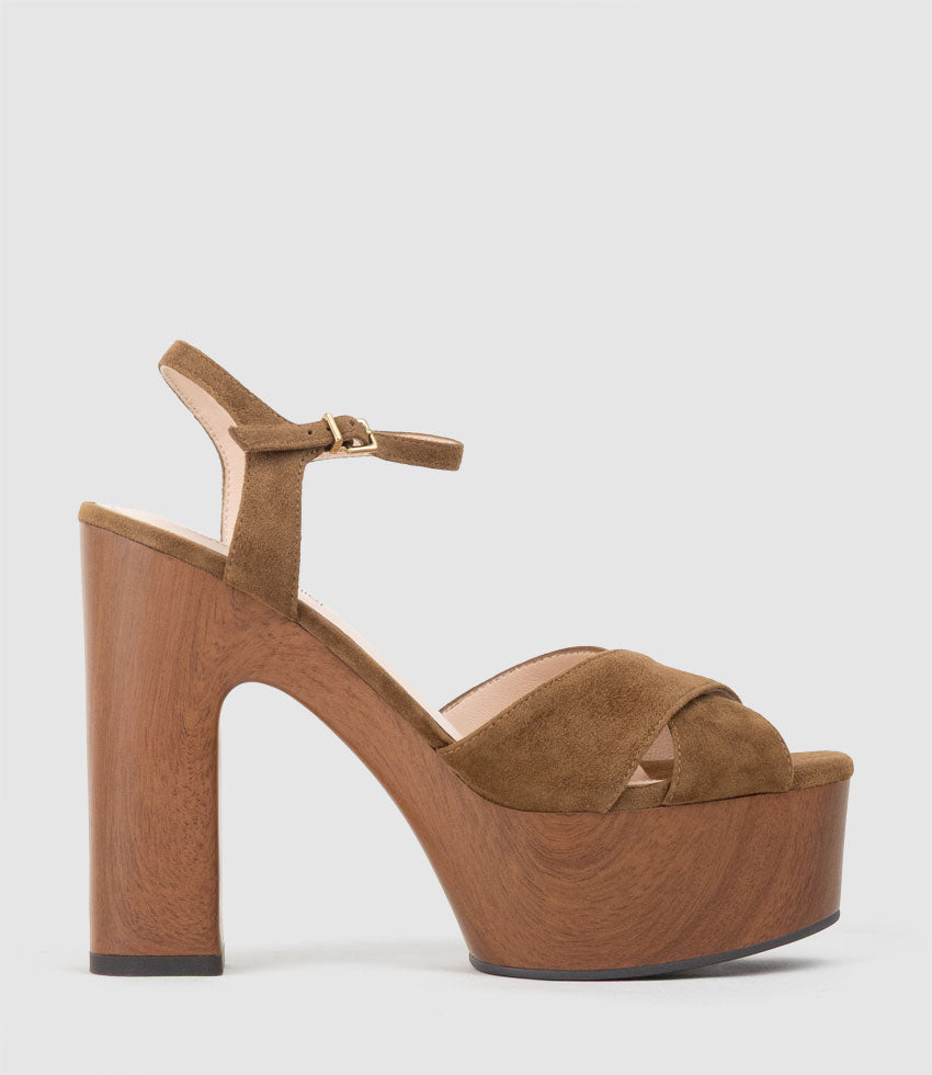 RUNA125 Platform Unit Sandal in Tan Suede - Edward Meller