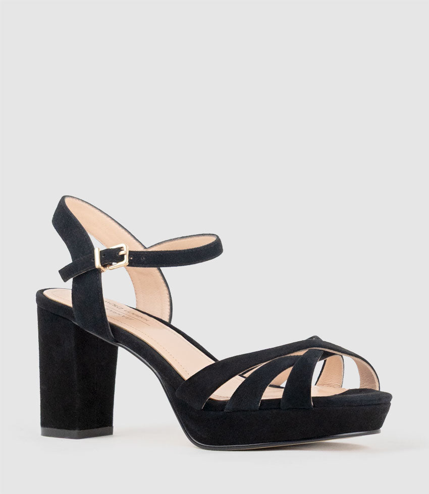 RYLIN80 Multistrap Platform Sandal in Black Suede - Edward Meller