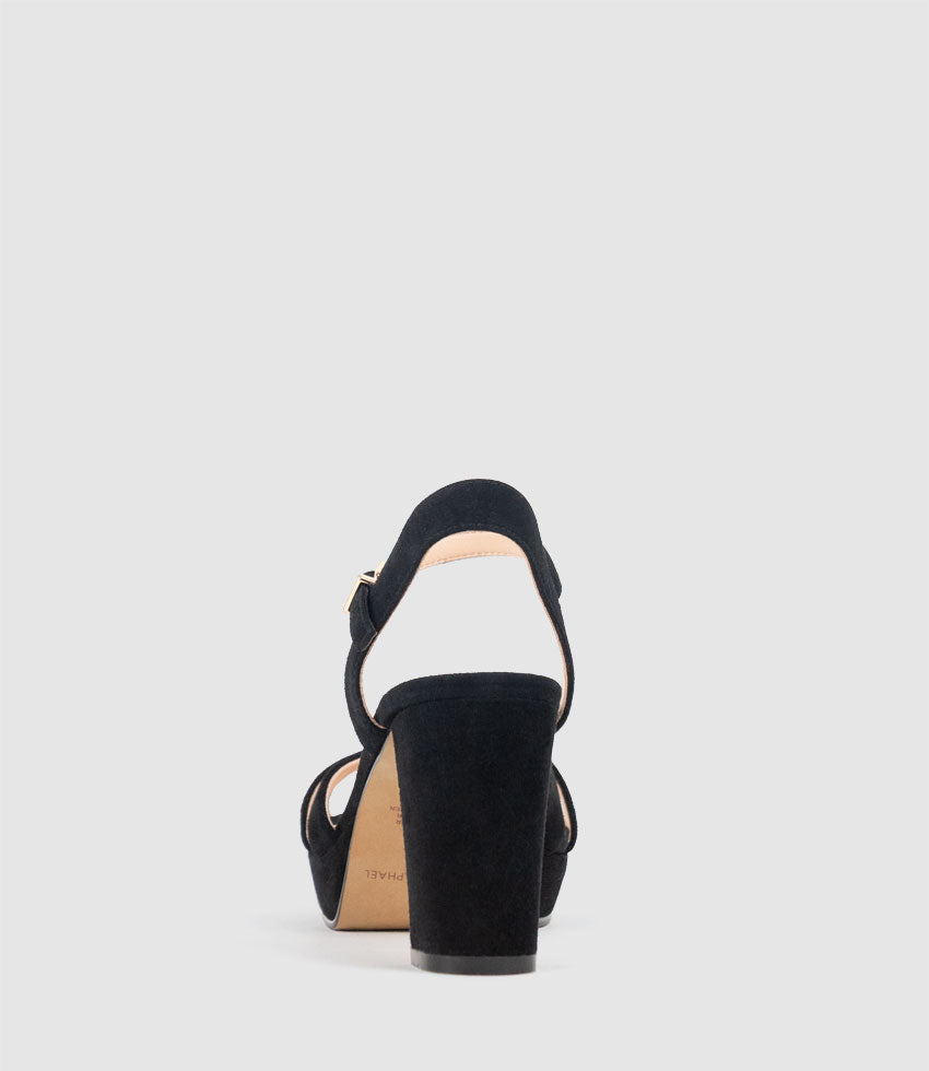 RYLIN80 Multistrap Platform Sandal in Black Suede - Edward Meller