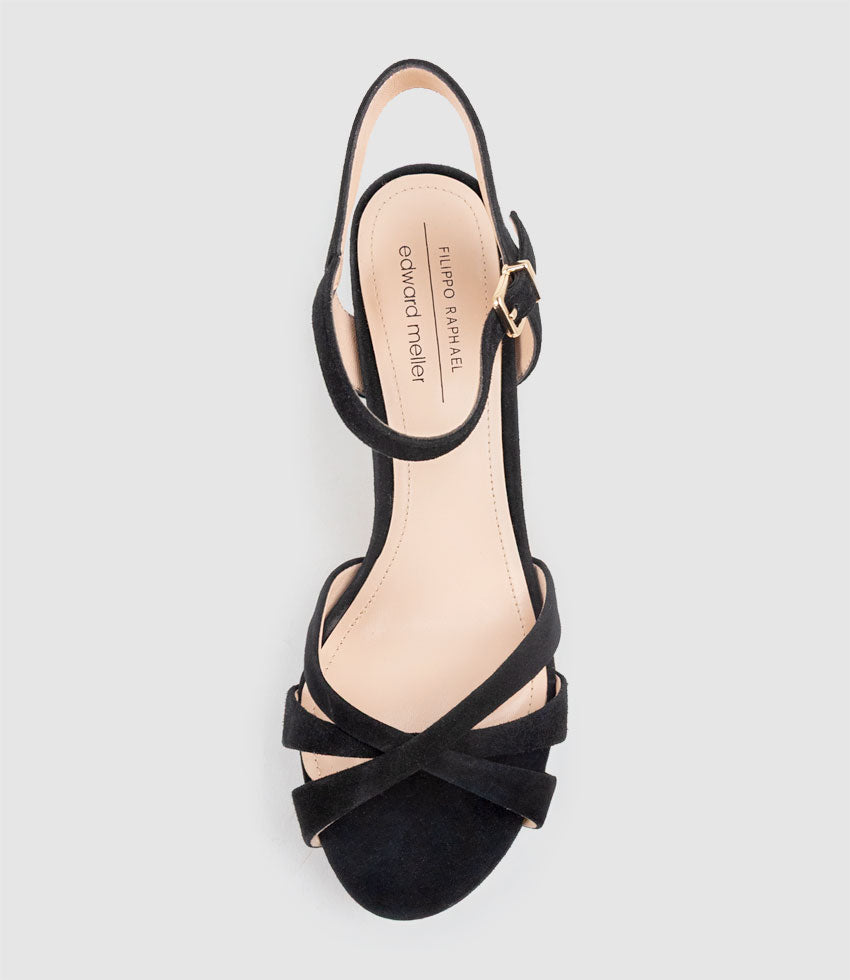 RYLIN80 Multistrap Platform Sandal in Black Suede - Edward Meller