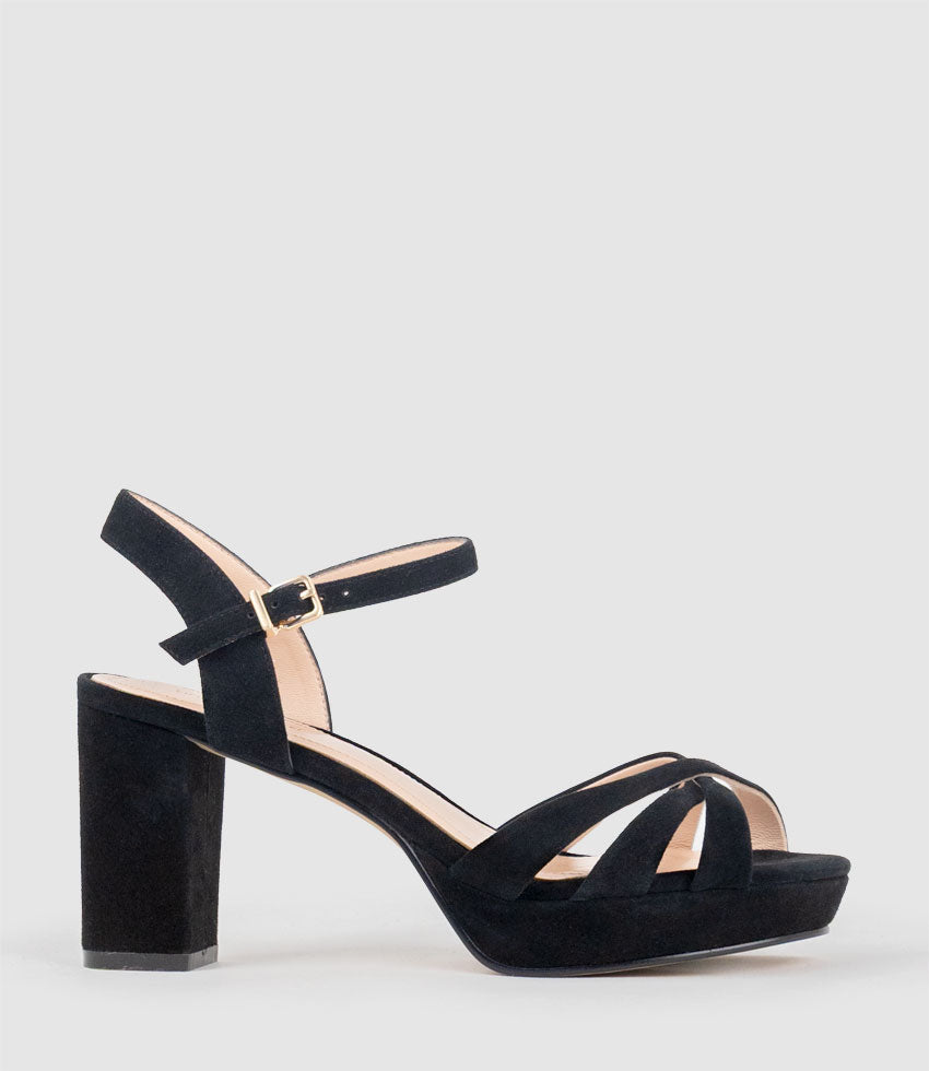 RYLIN80 Multistrap Platform Sandal in Black Suede - Edward Meller
