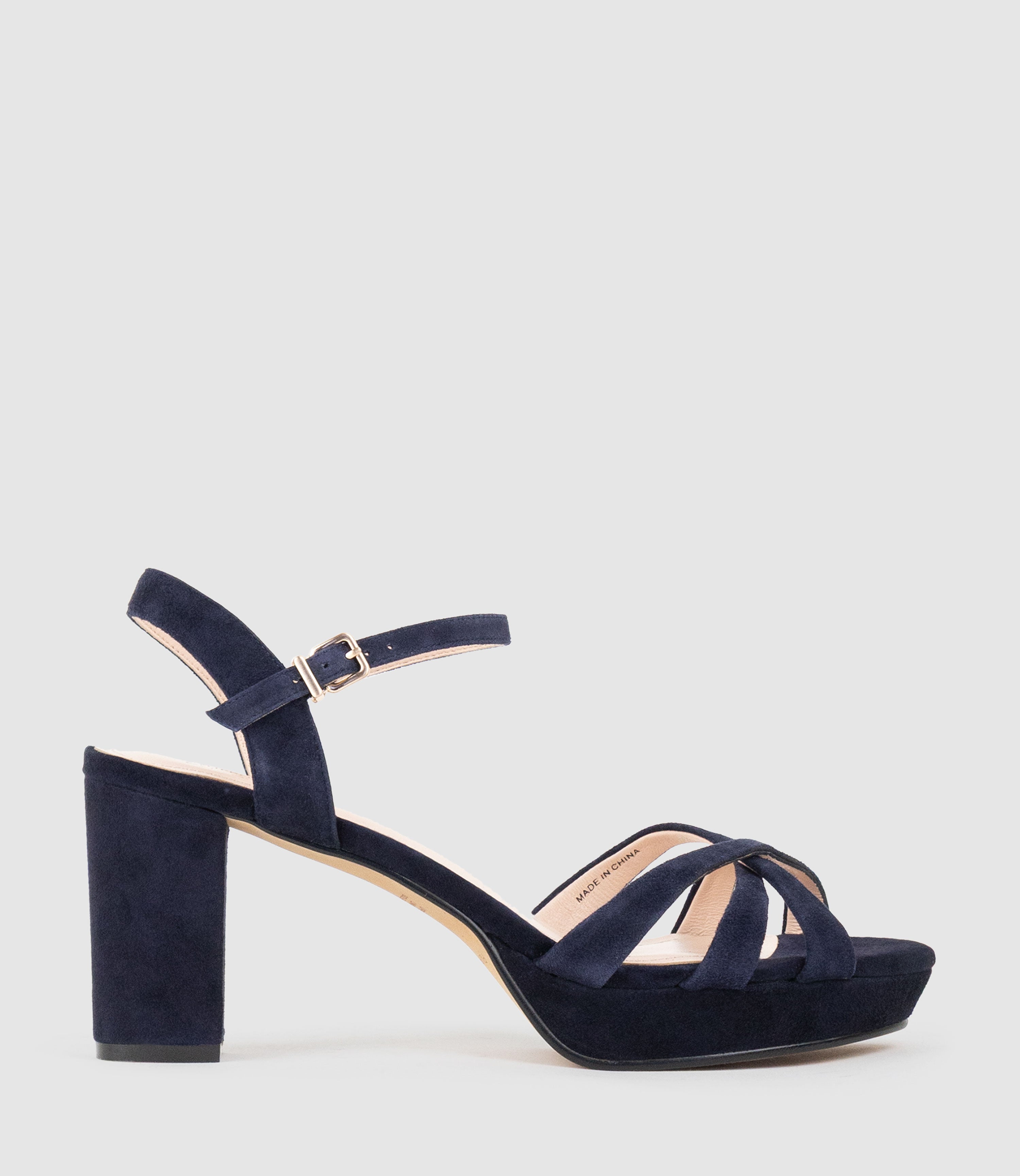 RYLIN80 Multistrap Platform Sandal in Navy Suede - Edward Meller