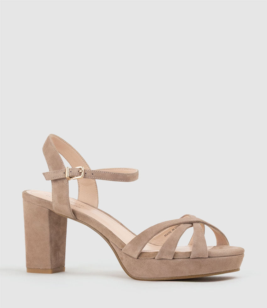 RYLIN80 Multistrap Platform Sandal in Nude Suede - Edward Meller