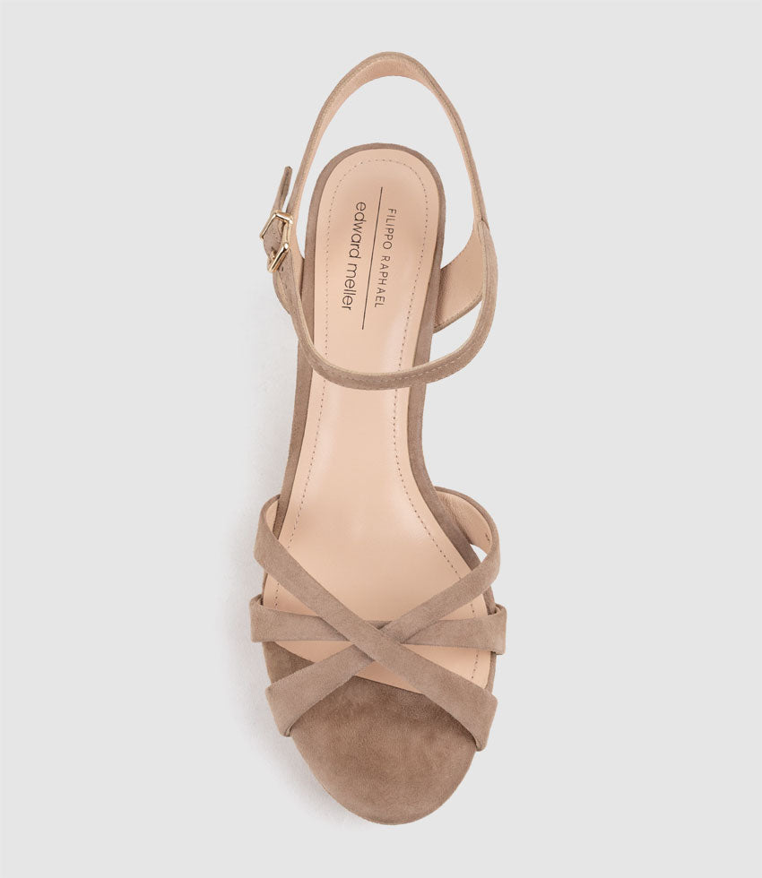 RYLIN80 Multistrap Platform Sandal in Nude Suede - Edward Meller