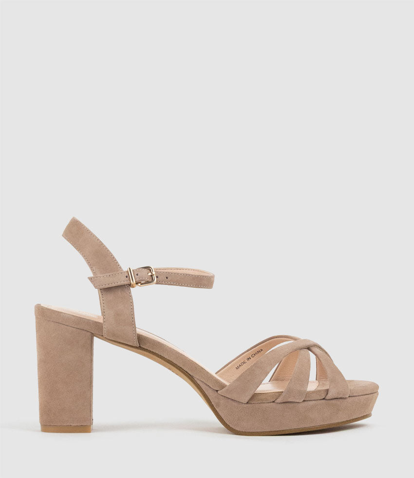 RYLIN80 Multistrap Platform Sandal in Nude Suede - Edward Meller