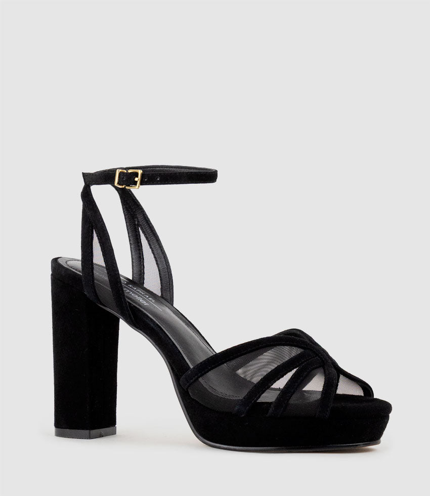 RYNNE100 Mesh Platform Sandal in Black Suede - Edward Meller