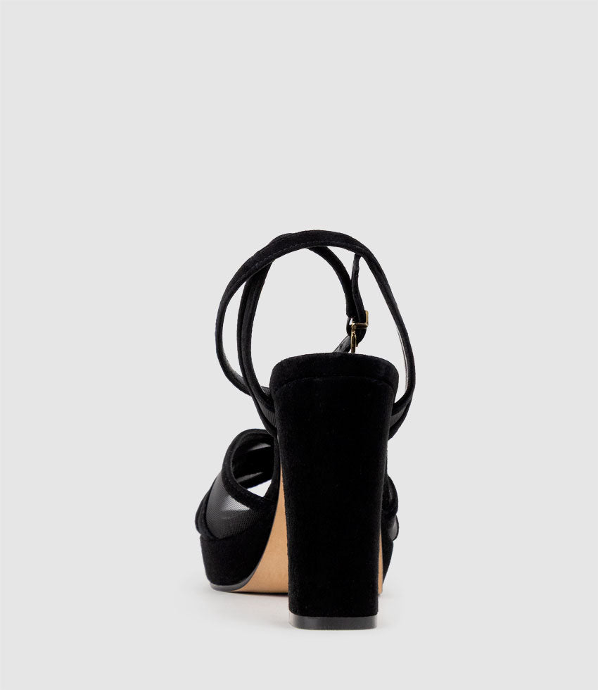 RYNNE100 Mesh Platform Sandal in Black Suede - Edward Meller