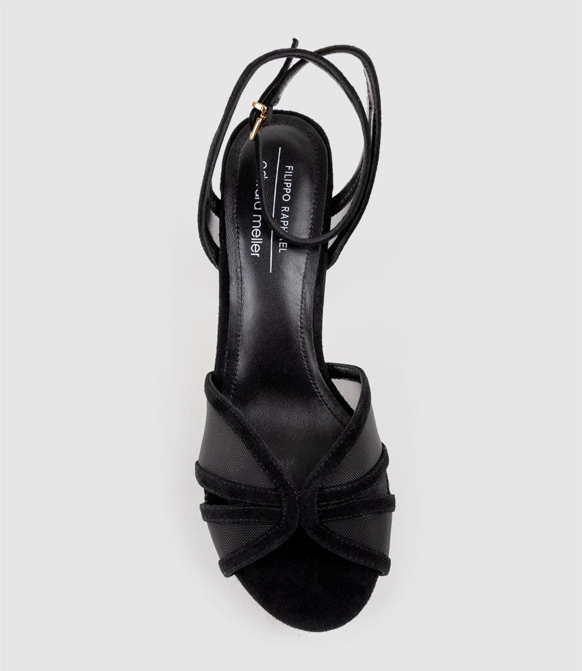 RYNNE100 Mesh Platform Sandal in Black Suede - Edward Meller