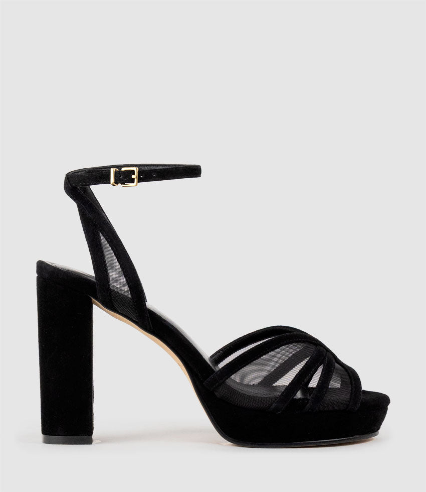 RYNNE100 Mesh Platform Sandal in Black Suede - Edward Meller