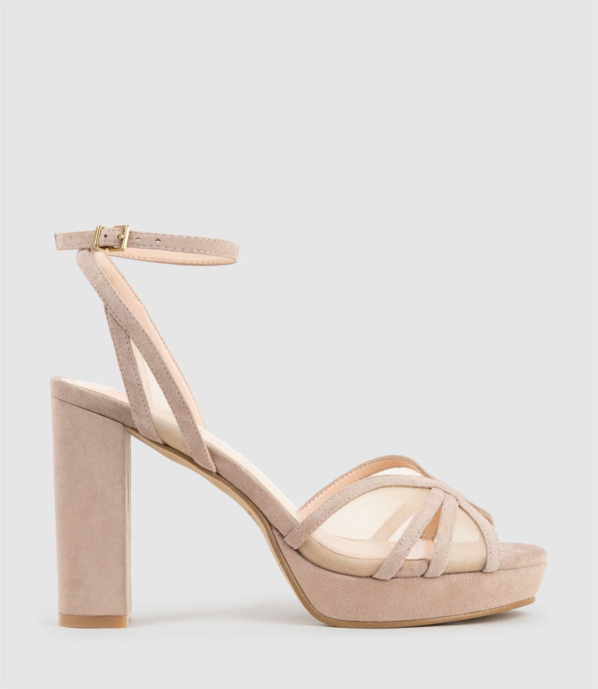 RYNNE100 Mesh Platform Sandal in Nude Suede - Edward Meller