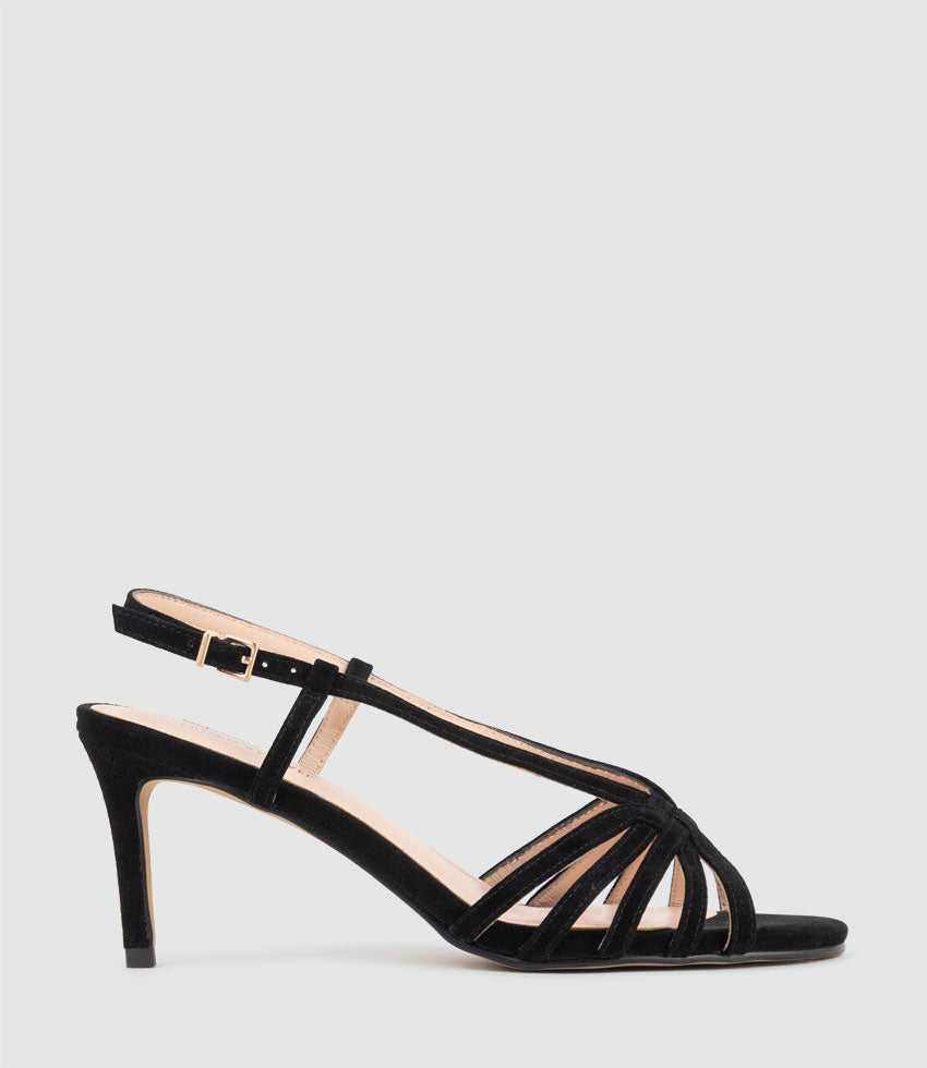 SABINA70 Strappy Sandal in Black Suede - Edward Meller