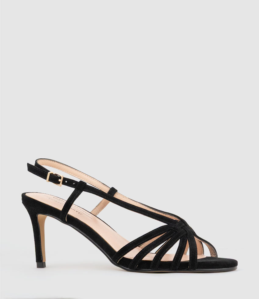 SABINA70 Strappy Sandal in Black Suede - Edward Meller
