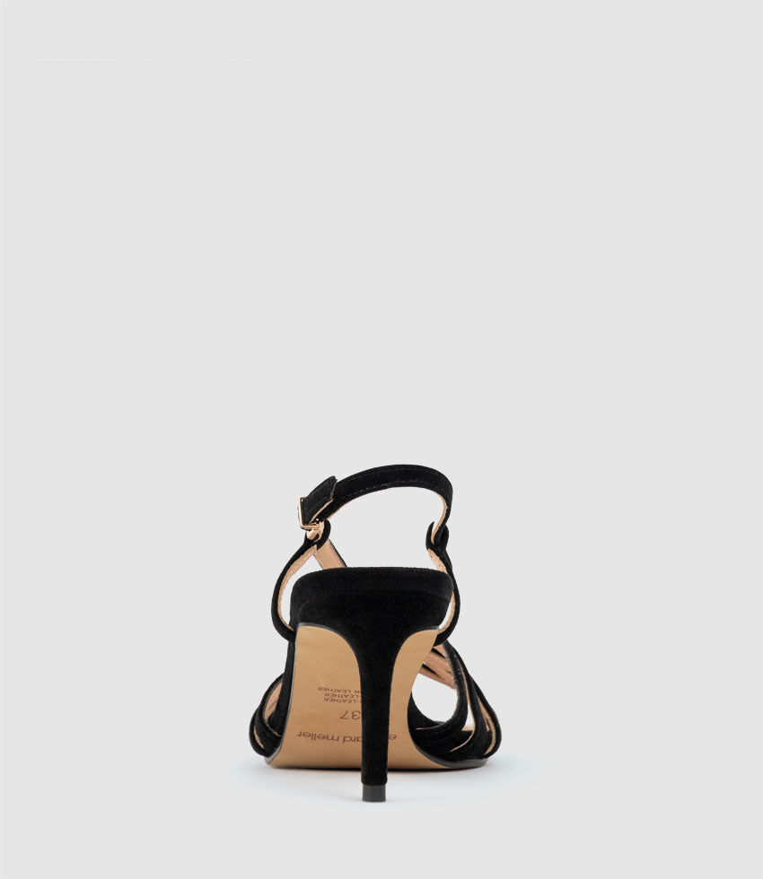 SABINA70 Strappy Sandal in Black Suede - Edward Meller