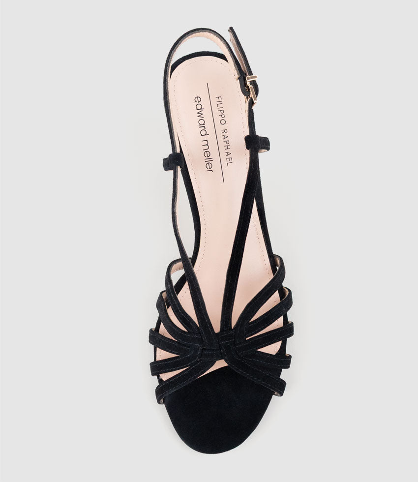 SABINA70 Strappy Sandal in Black Suede - Edward Meller