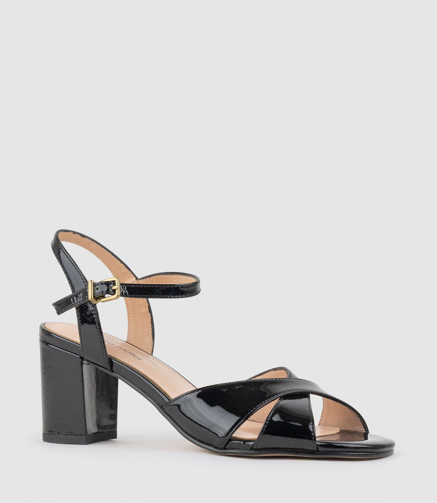 SABRA65 Crossover Sandal in Black Patent - Edward Meller