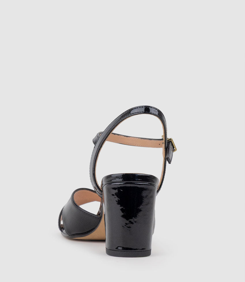 SABRA65 Crossover Sandal in Black Patent - Edward Meller