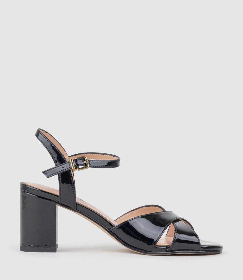 SABRA65 Crossover Sandal in Black Patent - Edward Meller