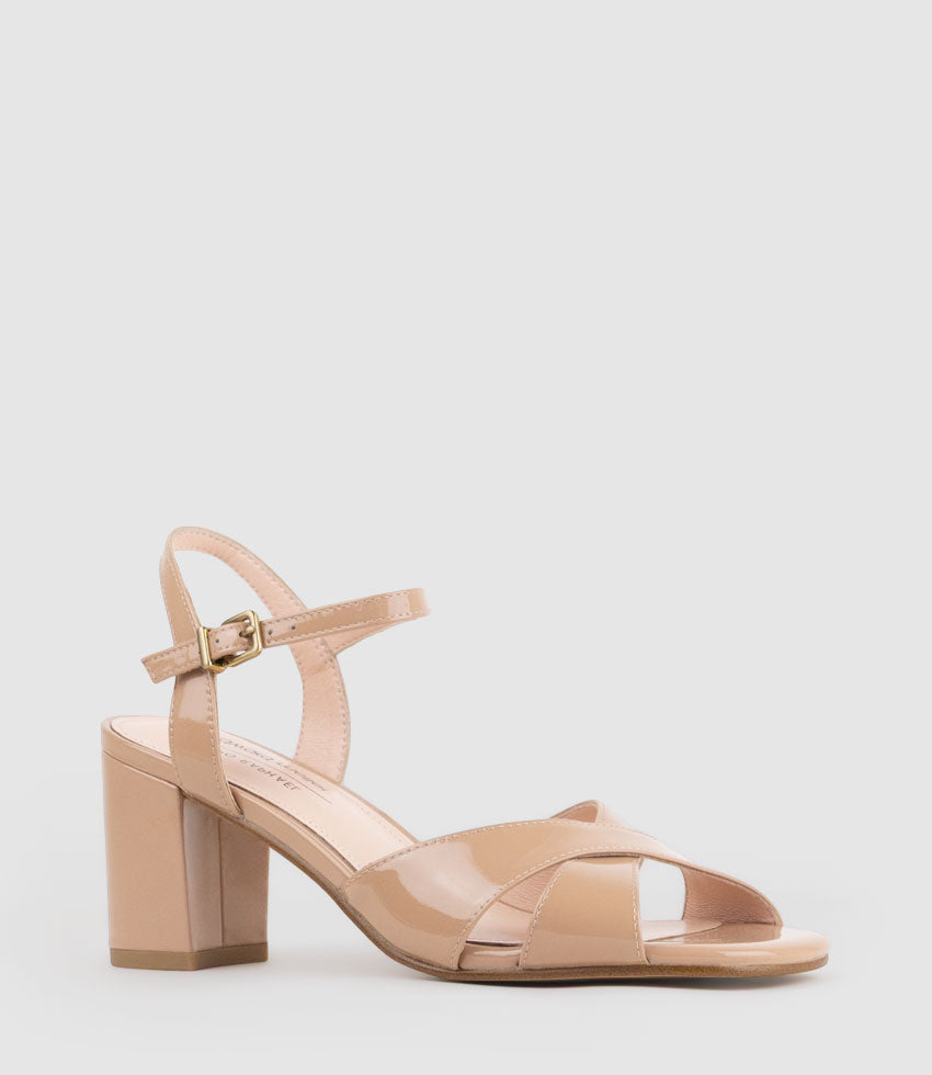 SABRA65 Crossover Sandal in Nude Patent - Edward Meller
