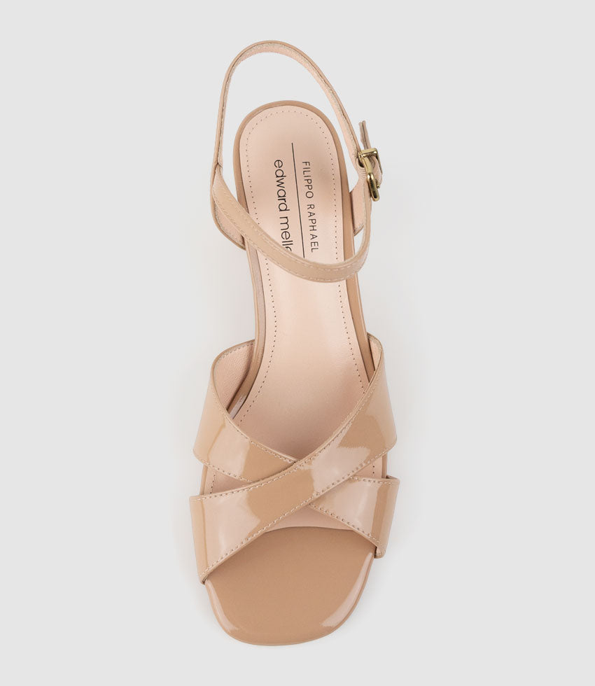 SABRA65 Crossover Sandal in Nude Patent - Edward Meller