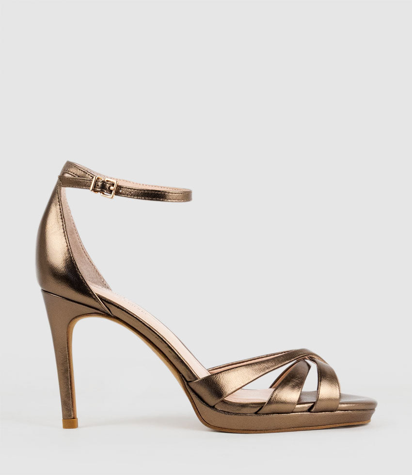 SADIE90 Strappy Crossover Platform Sandal in Bronze - Edward Meller