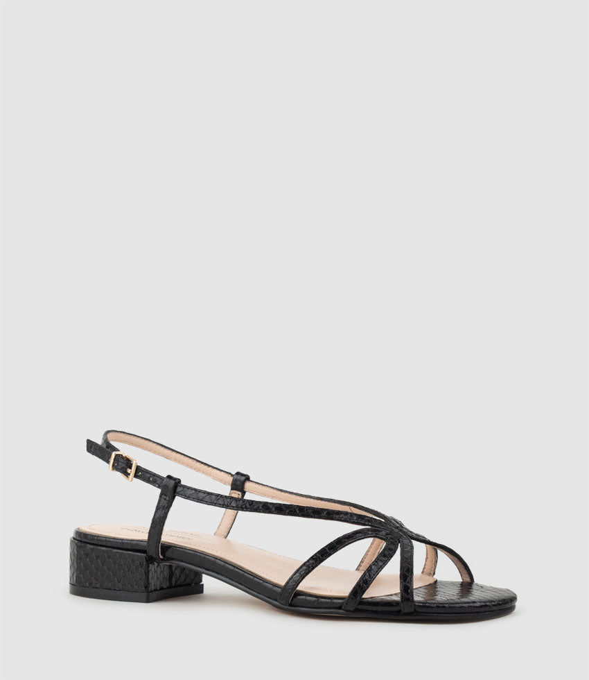 SAISA30 Strappy Sandal in Black Snake - Edward Meller