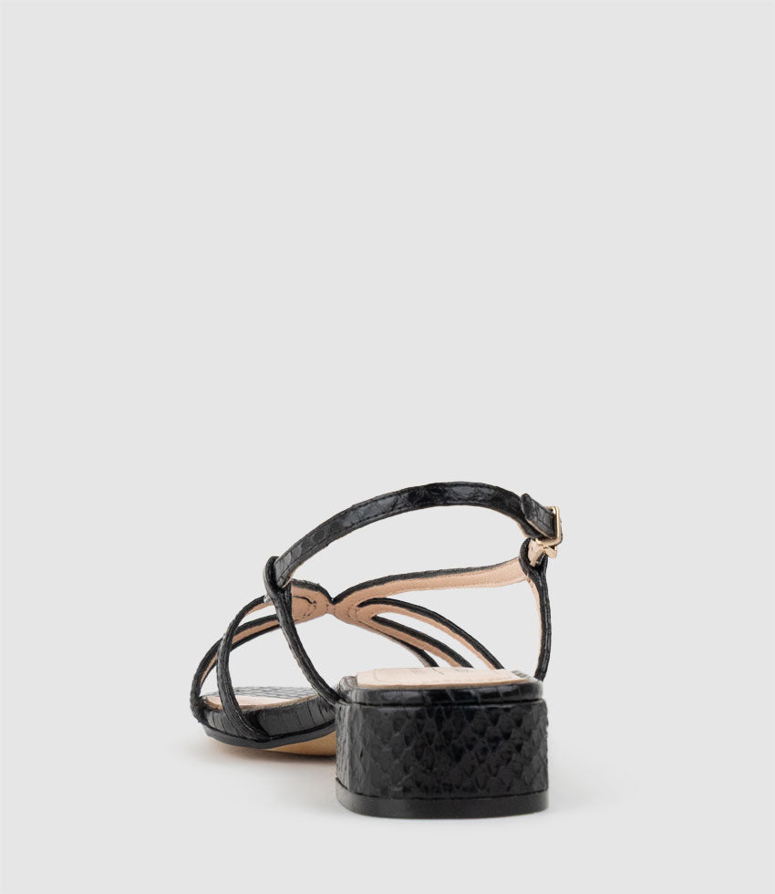 SAISA30 Strappy Sandal in Black Snake - Edward Meller