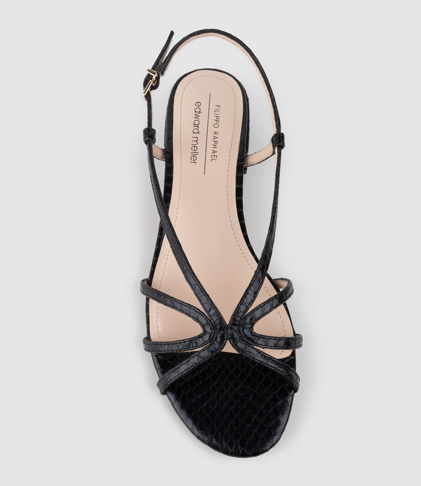 SAISA30 Strappy Sandal in Black Snake - Edward Meller