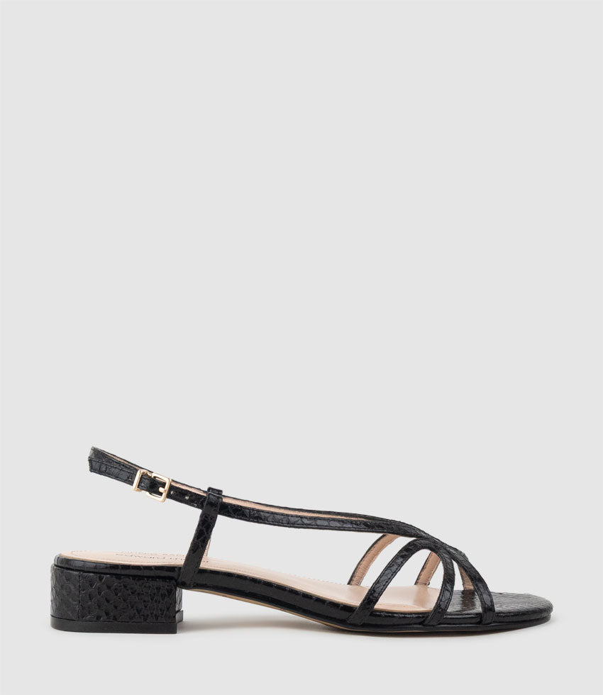 SAISA30 Strappy Sandal in Black Snake - Edward Meller