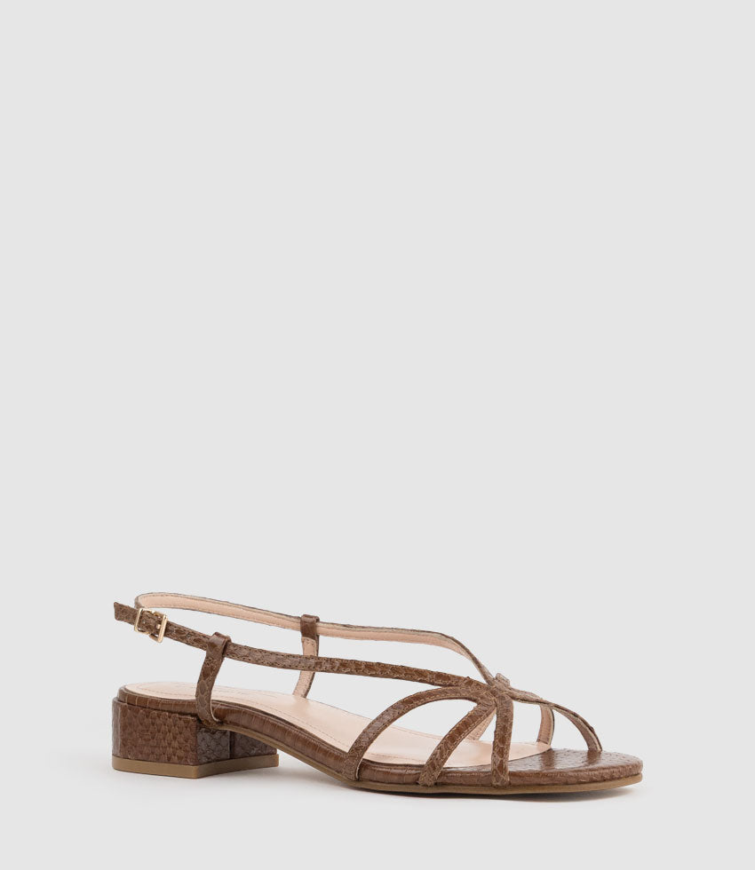 SAISA30 Strappy Sandal in Tan Snake - Edward Meller