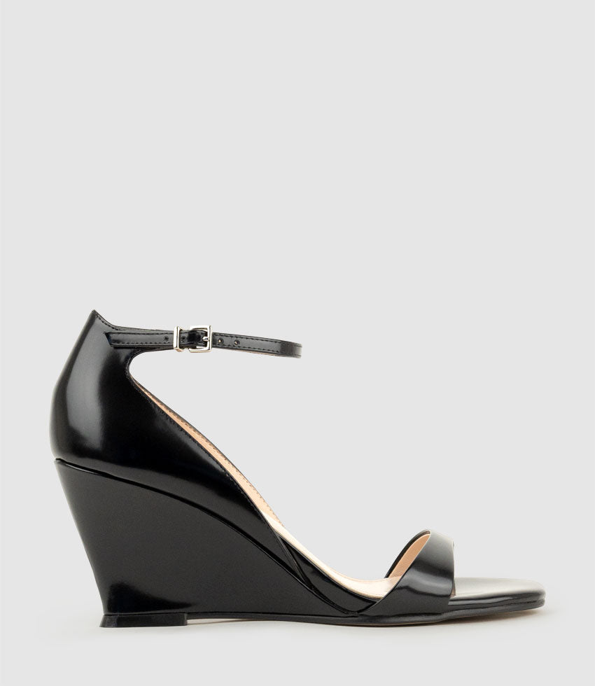 SAKURA75 Sandal on Wedge in Black High Shine - Edward Meller