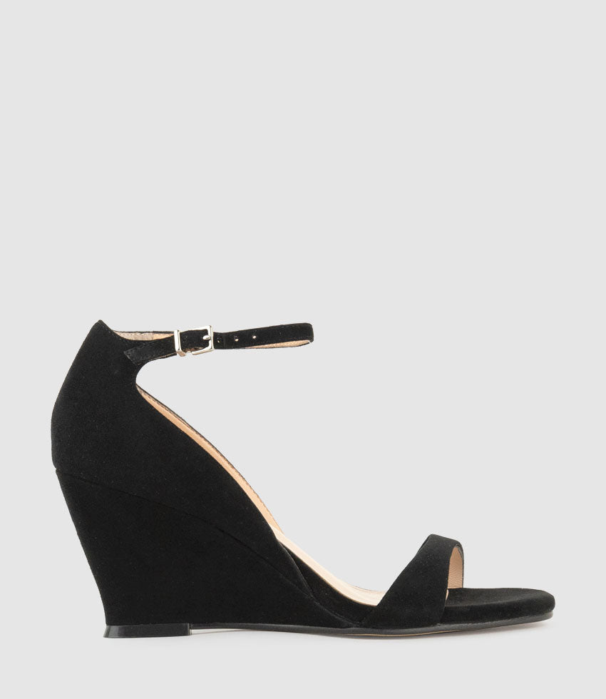SAKURA75 Sandal on Wedge in Black Suede - Edward Meller